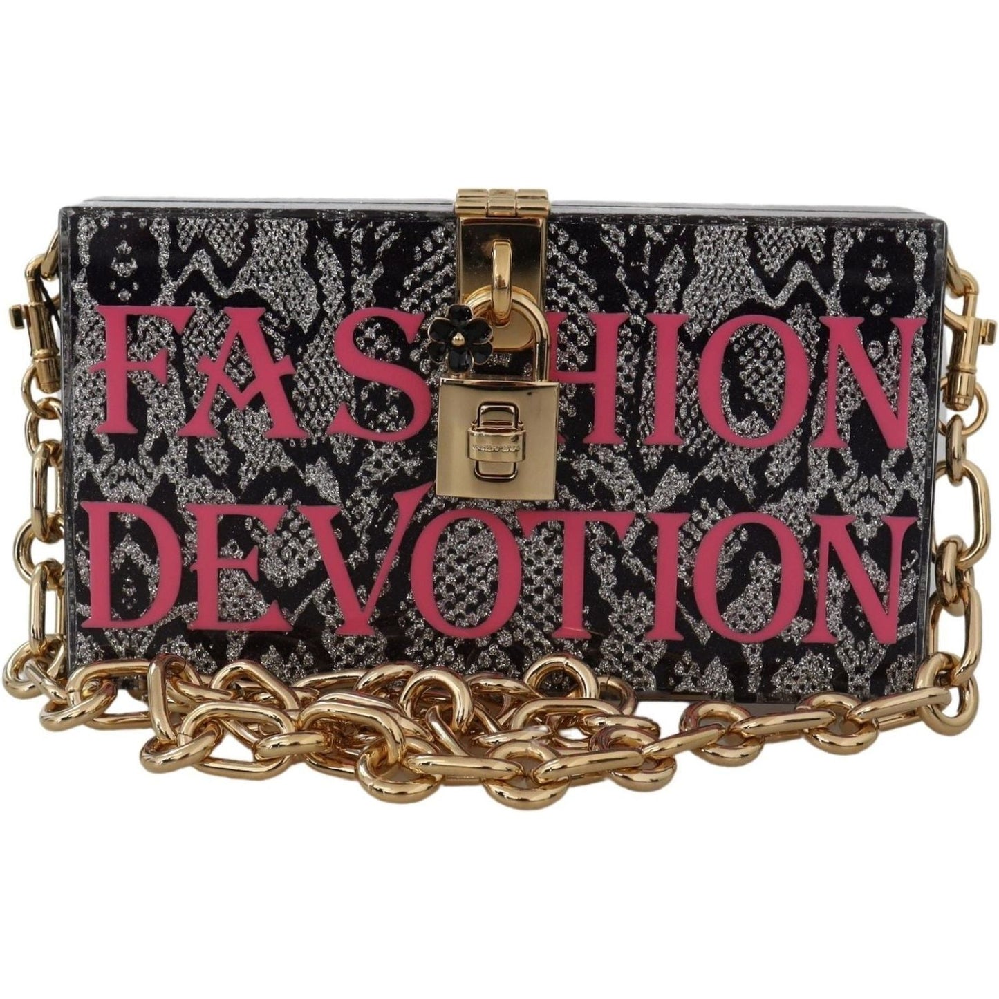 Dolce & Gabbana Gray Resin Dolce Box Clutch with Gold Details WOMAN SHOULDER BAGS gray-fashion-devotion-clutch-plexi-sicily-box-purse