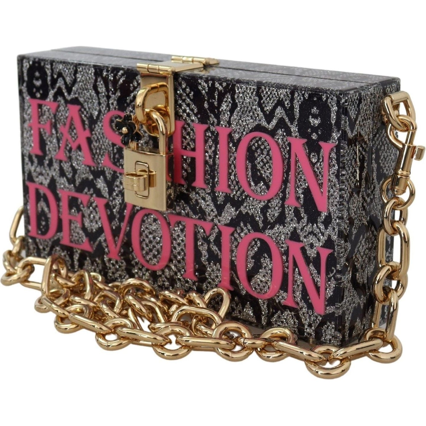Dolce & Gabbana Gray Resin Dolce Box Clutch with Gold Details WOMAN SHOULDER BAGS gray-fashion-devotion-clutch-plexi-sicily-box-purse