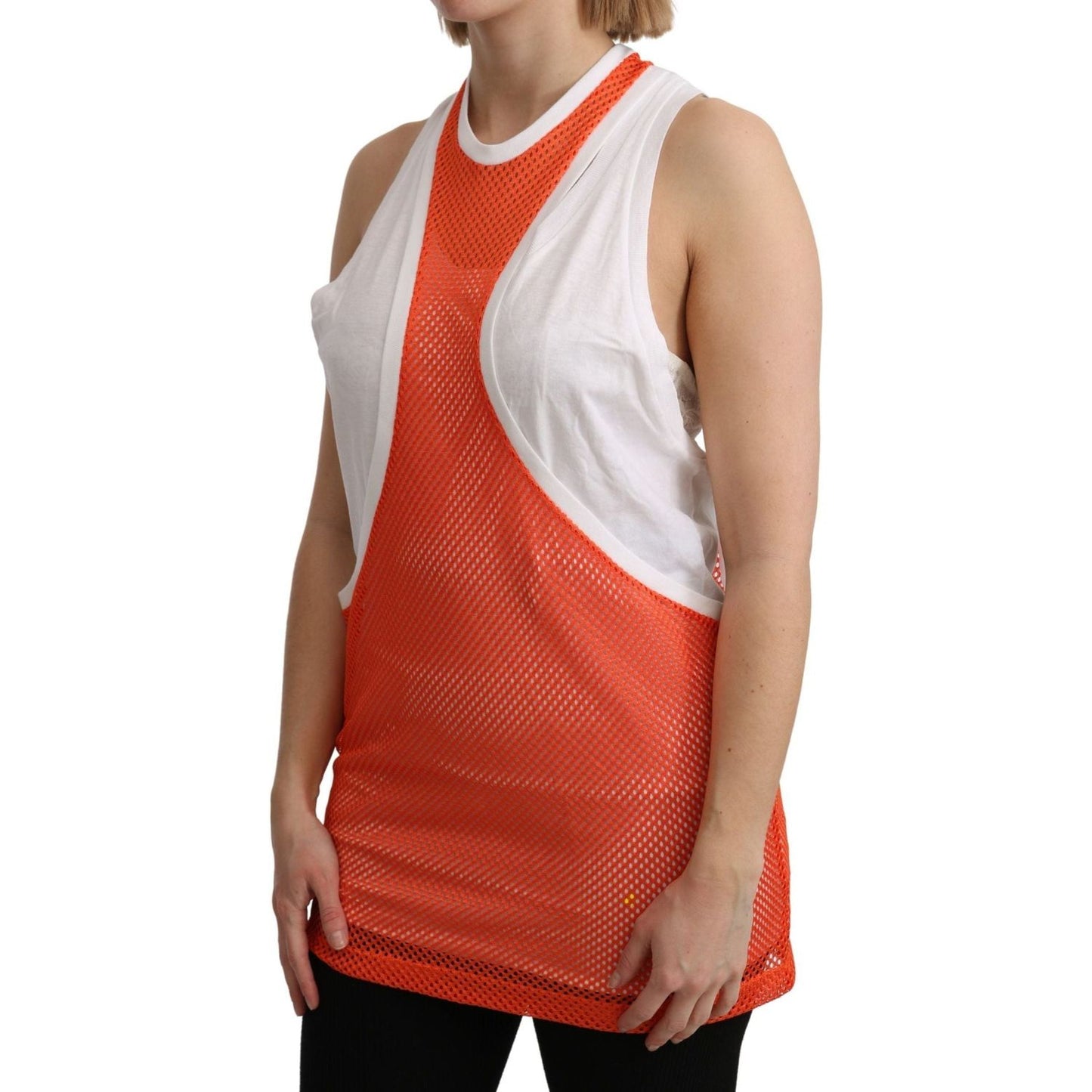 Dsquared² Elegant Sleeveless Cotton Tank in Orange orange-white-crewneck-sleeveless-tank-t-shirt-dress-top IMG_1514-scaled-f9754151-e2c.jpg