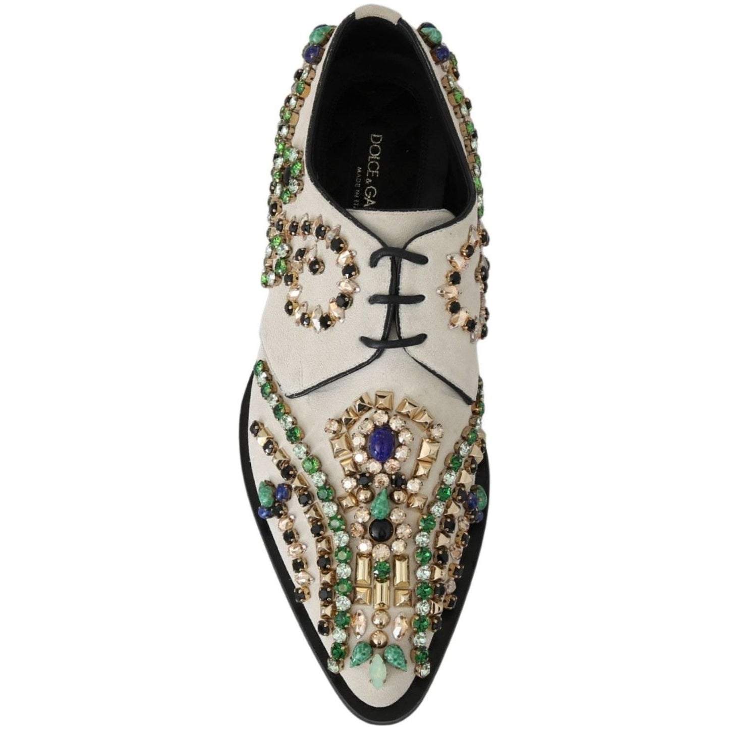 Dolce & Gabbana Elegant White Suede Dress Flats with Crystals white-suede-crystal-dress-broque-shoes