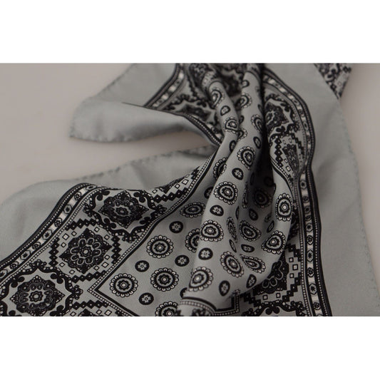 Dolce & Gabbana Elegant Grey Silk Square Scarf for Men grey-patterned-square-mens-handkerchief-silk-scarf
