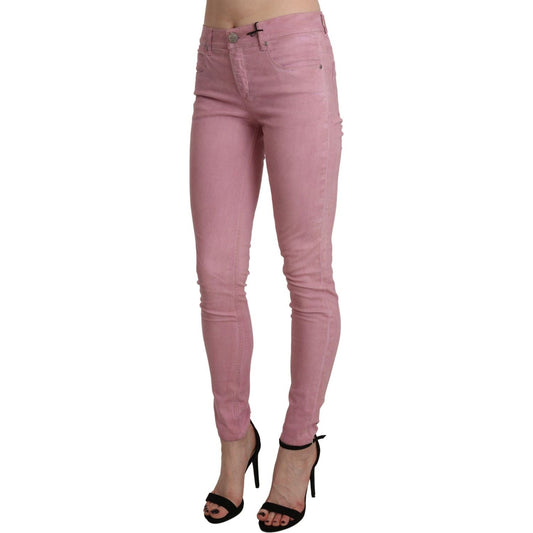 Acht Chic Pink Mid Waist Skinny Jeans pink-mid-waist-skinny-stretch-denim-pant