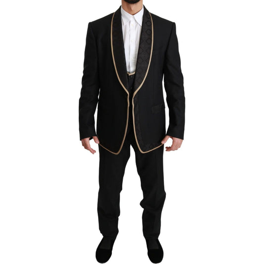 Dolce & Gabbana Elegant Black Silk-Blend 3 Piece Suit black-single-breasted-3-piece-sicilia-suit