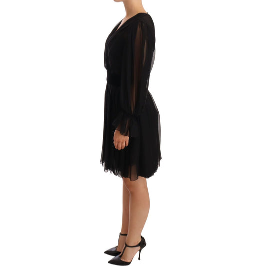 Dolce & Gabbana Elegant V-Neck Silk Blend Mini Dress WOMAN DRESSES black-mesh-pleated-mini-silk-stretch-dress