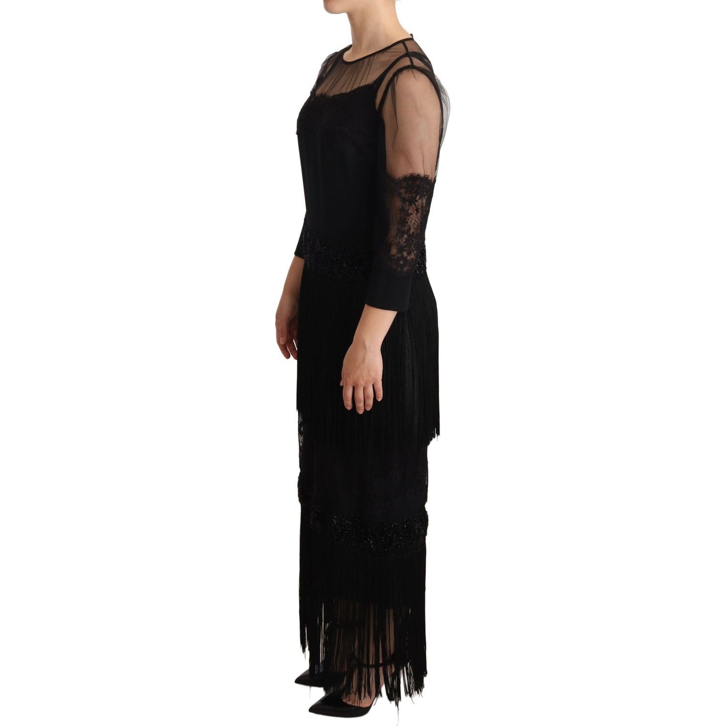 Dolce & Gabbana Elegant Lace Midi Dress in Black WOMAN DRESSES black-sheer-floral-lace-crystal-maxi-dress
