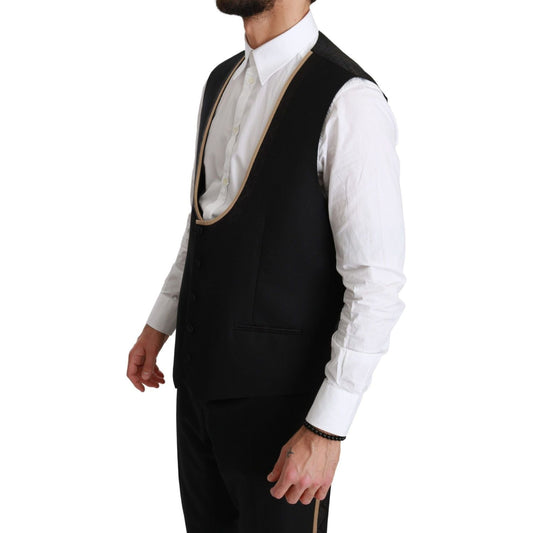 Dolce & Gabbana Elegant Black Silk-Blend 3 Piece Suit black-single-breasted-3-piece-sicilia-suit