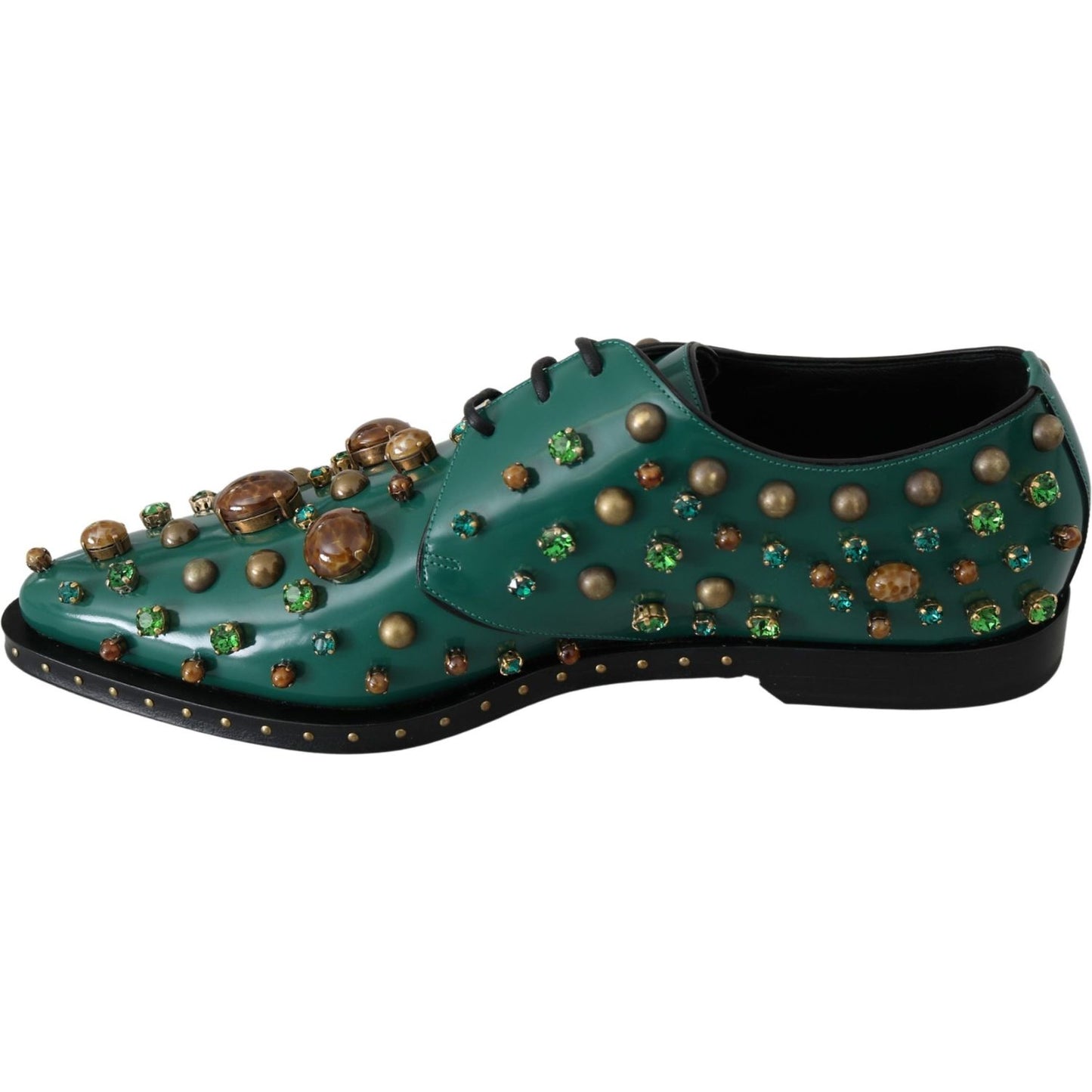 Dolce & Gabbana Emerald Leather Dress Shoes with Crystal Accents green-leather-crystal-dress-broque-shoes IMG_1558-scaled-136f94d5-5af.jpg