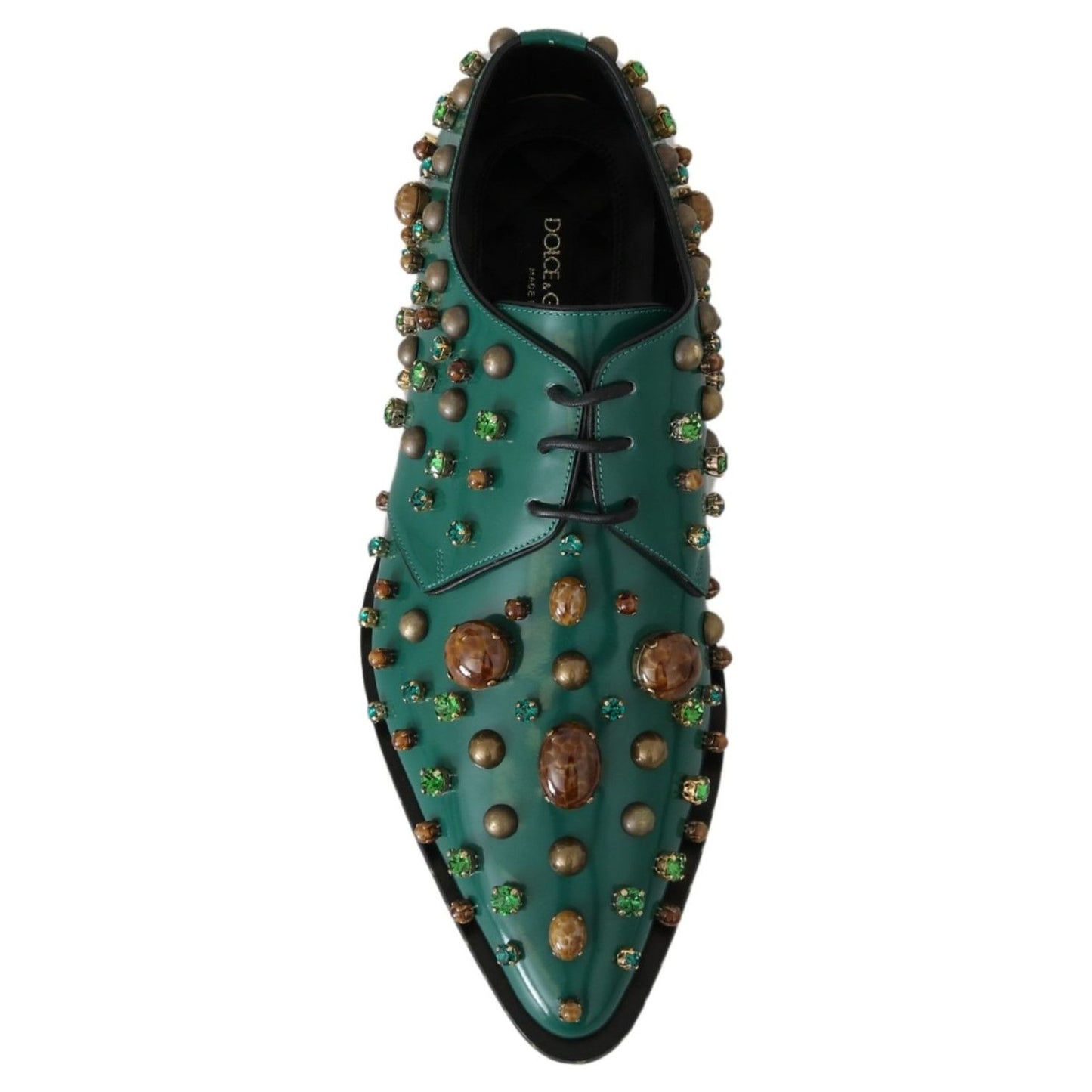 Dolce & Gabbana Emerald Leather Dress Shoes with Crystal Accents green-leather-crystal-dress-broque-shoes