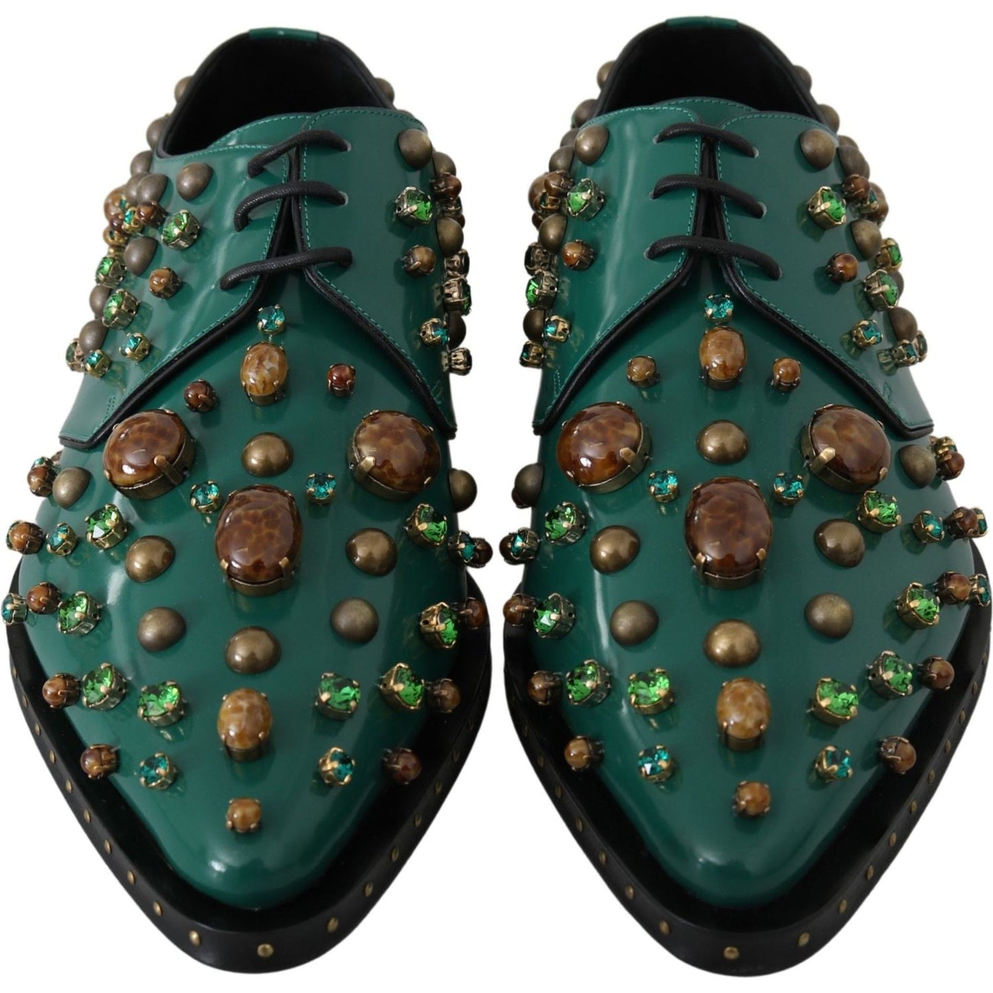 Dolce & Gabbana Emerald Leather Dress Shoes with Crystal Accents green-leather-crystal-dress-broque-shoes IMG_1563-8b03a760-538.jpg