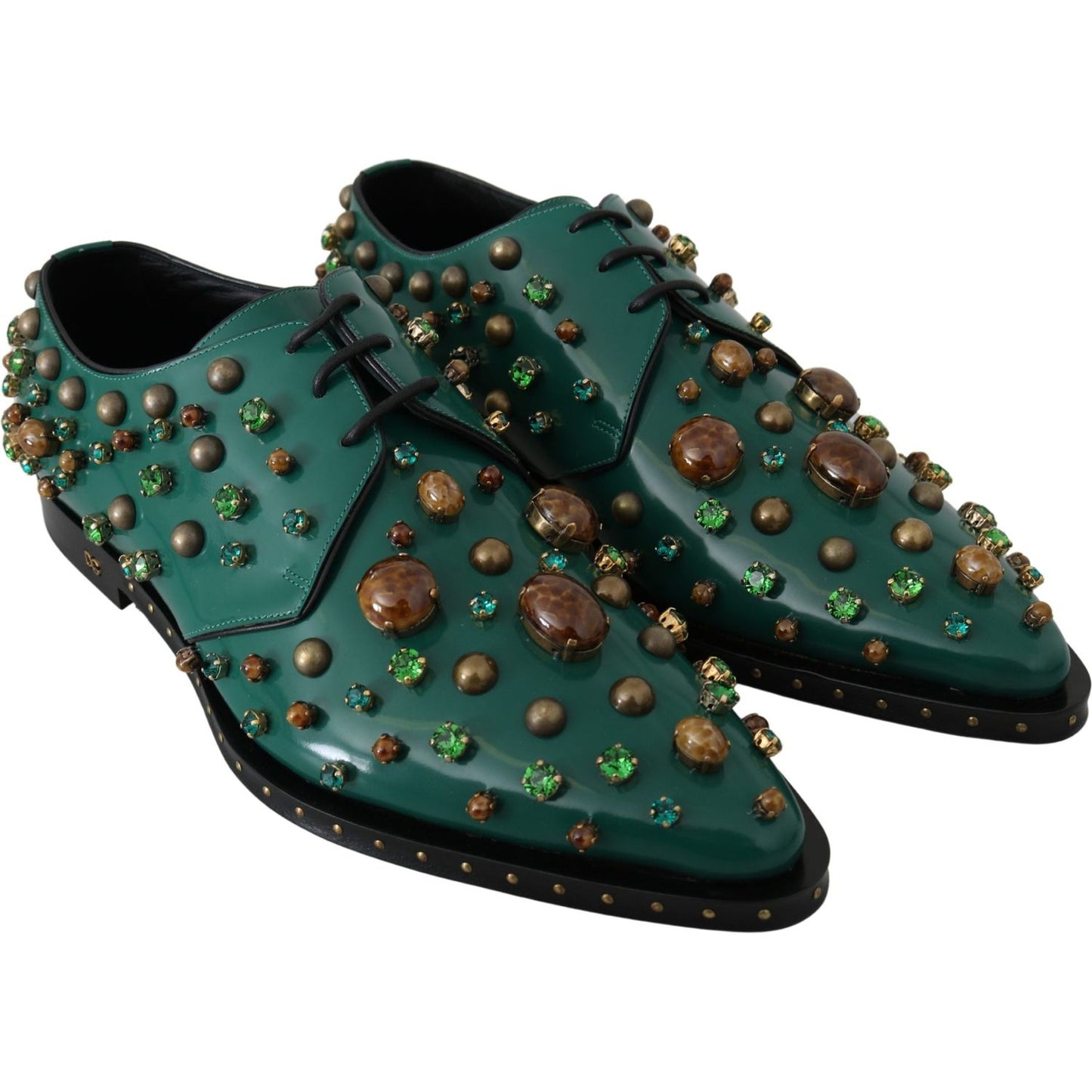 Dolce & Gabbana Emerald Leather Dress Shoes with Crystal Accents green-leather-crystal-dress-broque-shoes IMG_1564-scaled-c8fd60cb-a1b.jpg