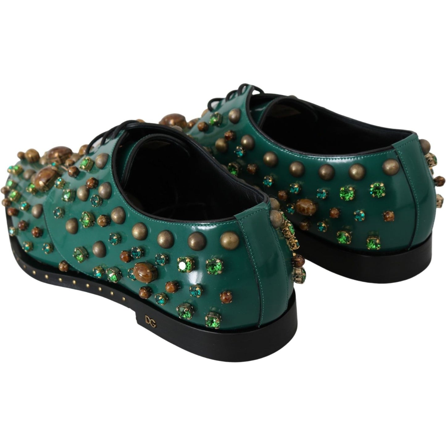 Dolce & Gabbana Emerald Leather Dress Shoes with Crystal Accents green-leather-crystal-dress-broque-shoes IMG_1565-scaled-68da8890-89d.jpg