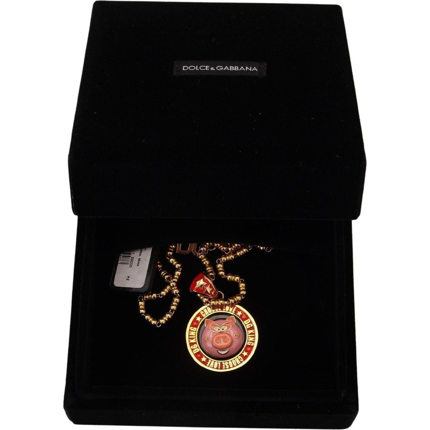 Dolce & Gabbana Elegant Gold Charm Chain Necklace gold-brass-chain-super-pig-pendant-logo-necklace
