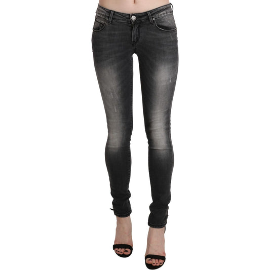 Acht Sleek Low Waist Skinny Denim in Black Wash Jeans & Pants black-gray-washed-skinny-trouser-cotton-jeans