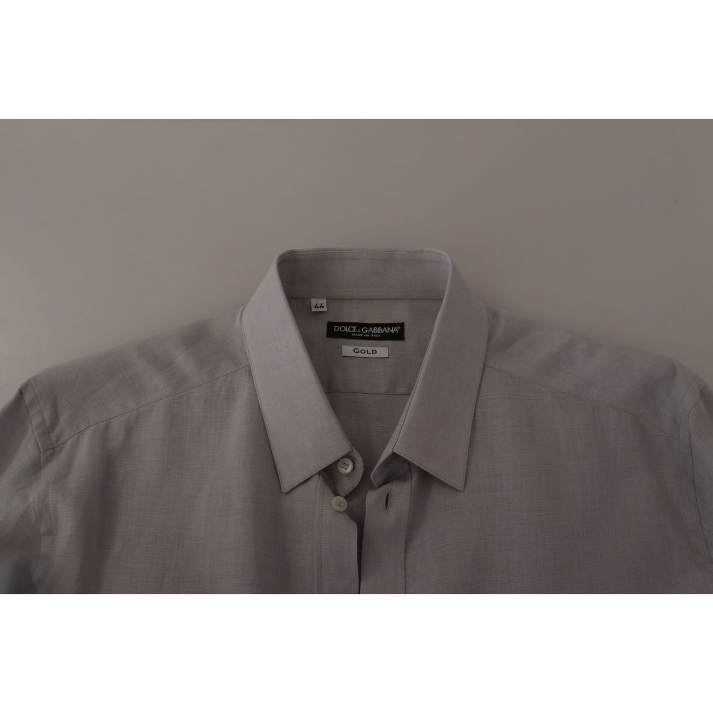 Dolce & Gabbana Elegant Grey Slim Fit Linen Shirt MAN SHIRTS gray-linen-long-sleeves-formal-gold-shirt