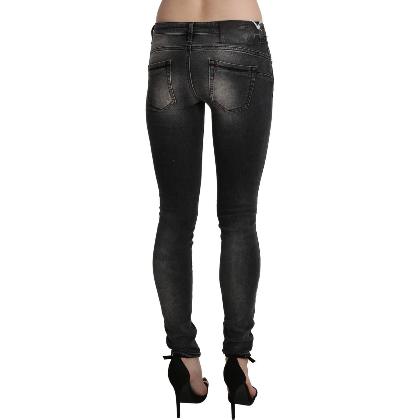 Acht Sleek Low Waist Skinny Denim in Black Wash Jeans & Pants black-gray-washed-skinny-trouser-cotton-jeans