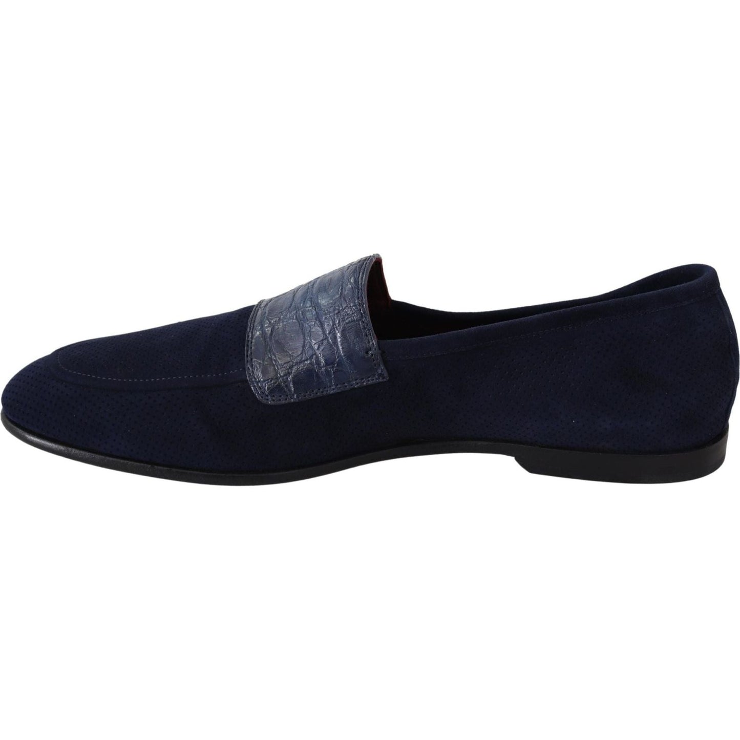 Dolce & Gabbana Elegant Blue Suede Leather Loafers blue-suede-caiman-loafers-slippers-shoes