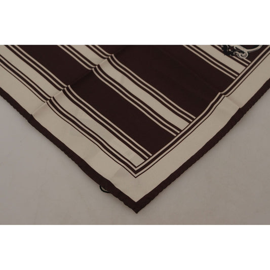 Dolce & Gabbana Silk Striped Brown Square Men's Scarf brown-stripes-dg-logo-print-square-handkerchief-scarf
