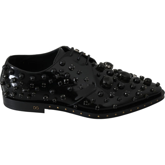Dolce & Gabbana Elegant Black Dress Shoes with Crystals black-leather-crystals-dress-broque-shoes-1 IMG_1586-scaled-c0a02542-3cc.jpg