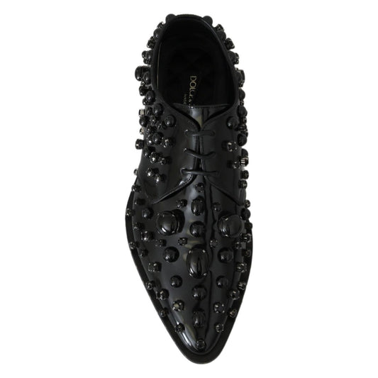 Dolce & Gabbana Elegant Black Dress Shoes with Crystals black-leather-crystals-dress-broque-shoes-1