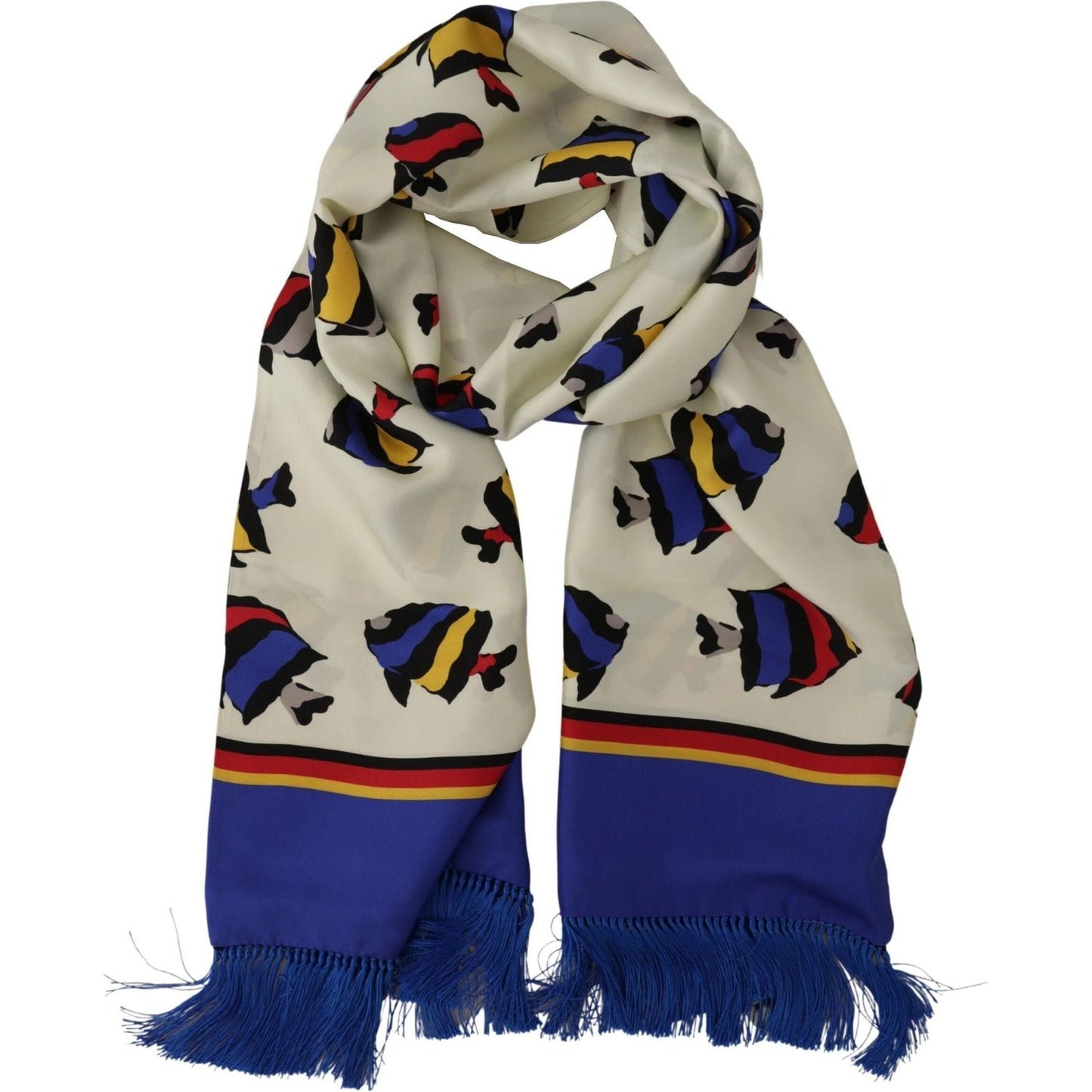 Dolce & Gabbana Multicolor Silk Men's Scarf Wrap multicolor-fish-printed-shawl-neck-wrap-fringe-scarf