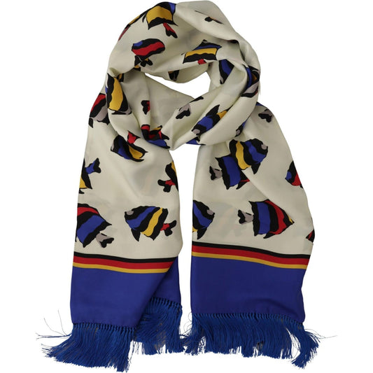 Dolce & Gabbana Multicolor Silk Men's Scarf Wrap multicolor-fish-printed-shawl-neck-wrap-fringe-scarf