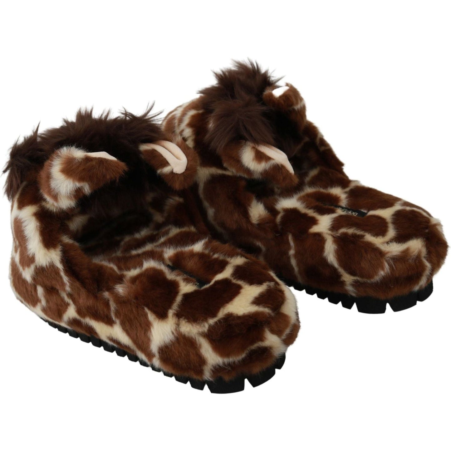 Dolce & Gabbana Elegant Giraffe Pattern Slides for Sophisticated Comfort brown-giraffe-slippers-flats-sandals-shoes