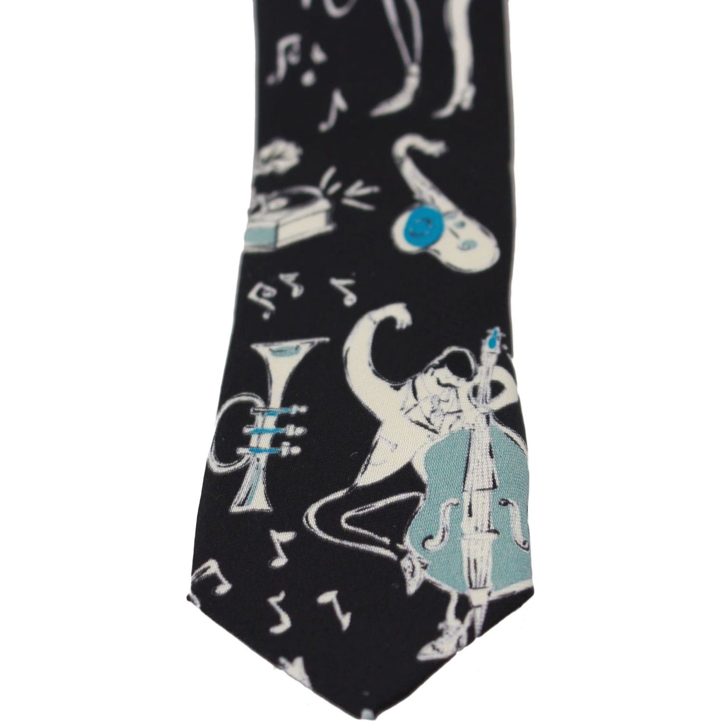 Dolce & Gabbana Elegant Black Music Pattern Silk Neck Tie black-100-silk-musical-isntrument-print-classic-tie Necktie