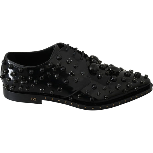 Dolce & Gabbana Elegant Black Crystal Leather Dress Shoes black-leather-crystals-dress-broque-shoes IMG_1597-scaled-2c2320f6-365.jpg