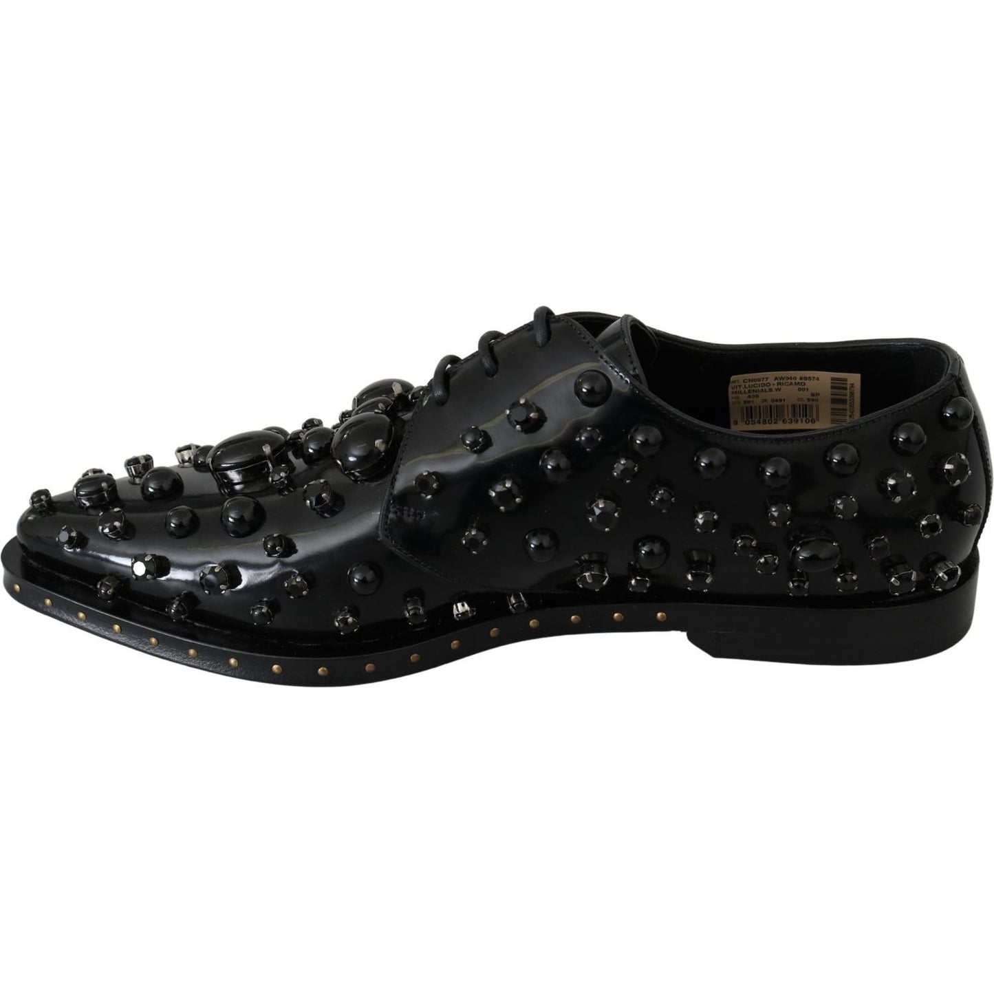 Dolce & Gabbana Elegant Black Crystal Leather Dress Shoes black-leather-crystals-dress-broque-shoes