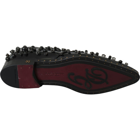 Dolce & Gabbana Elegant Black Crystal Leather Dress Shoes black-leather-crystals-dress-broque-shoes IMG_1599-scaled-b00d2d77-853.jpg