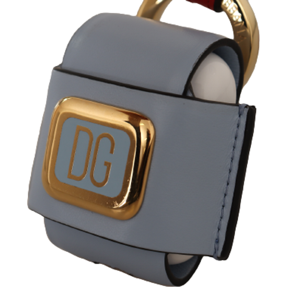 Dolce & Gabbana Elegant Dual-Tone Leather Airpods Case light-blue-red-leather-strap-gold-metal-airpods-case