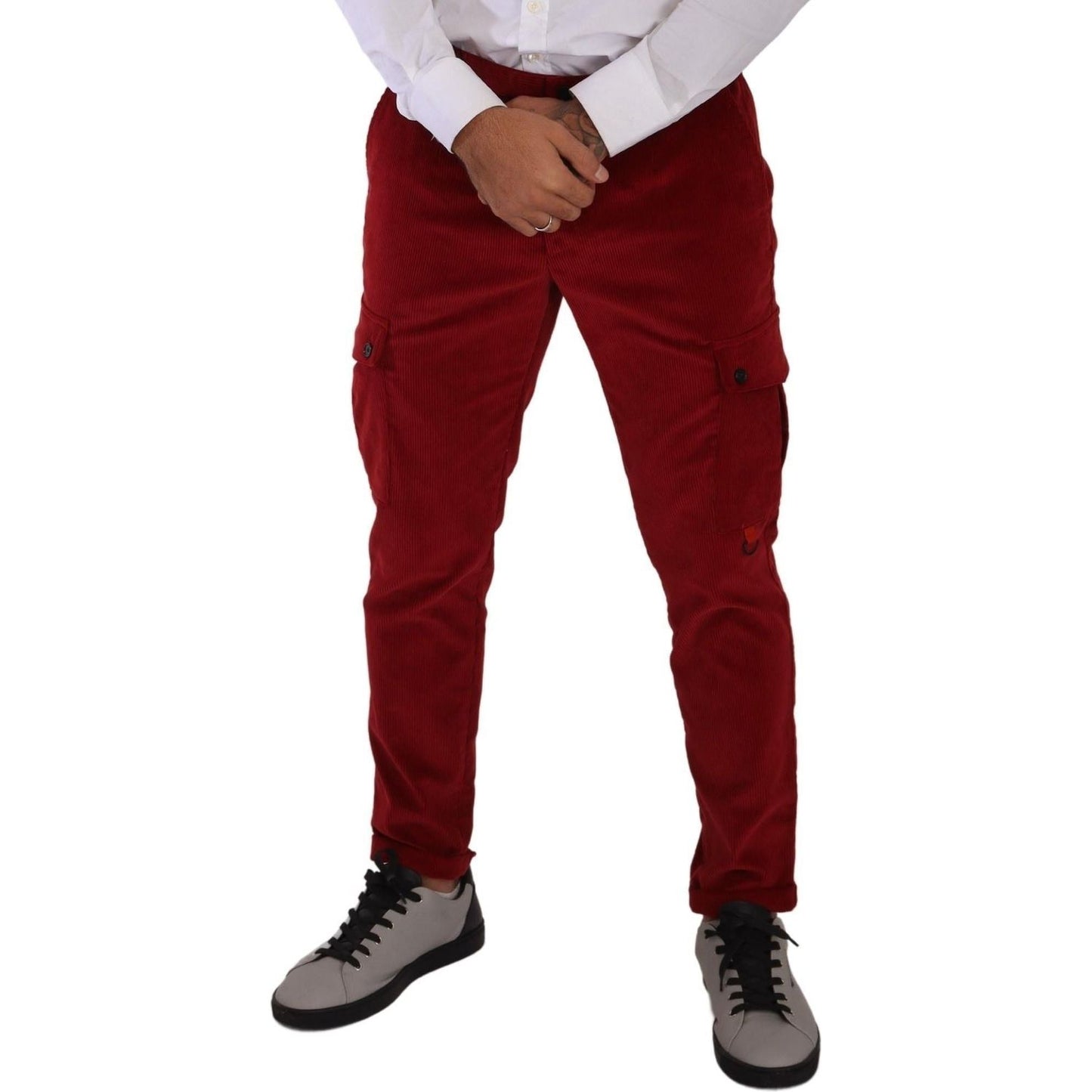Dolce & Gabbana Red Corduroy Cotton Cargo Skinny Trouser Pants red-corduroy-cotton-cargo-skinny-trouser-pants