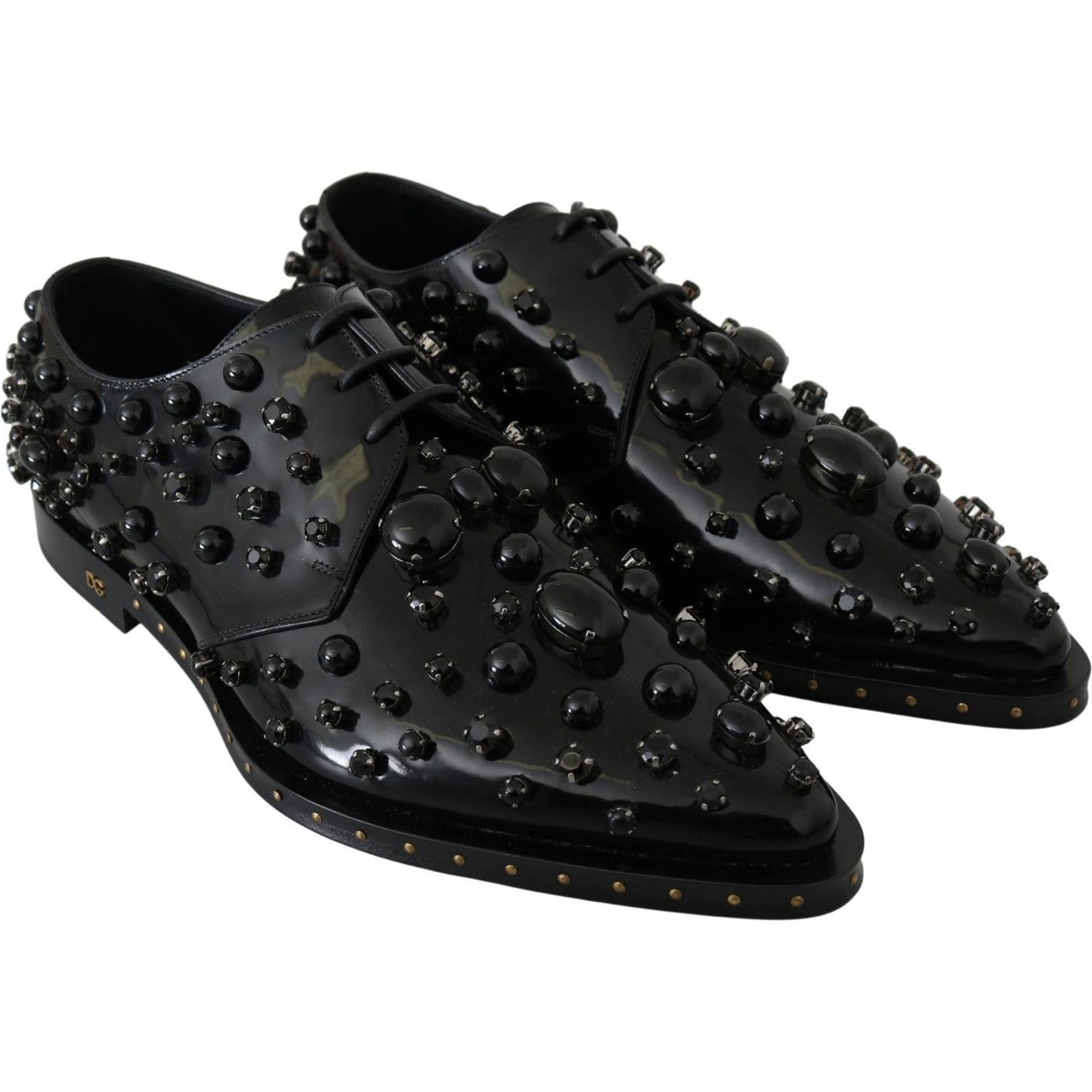 Dolce & Gabbana Elegant Black Crystal Leather Dress Shoes black-leather-crystals-dress-broque-shoes