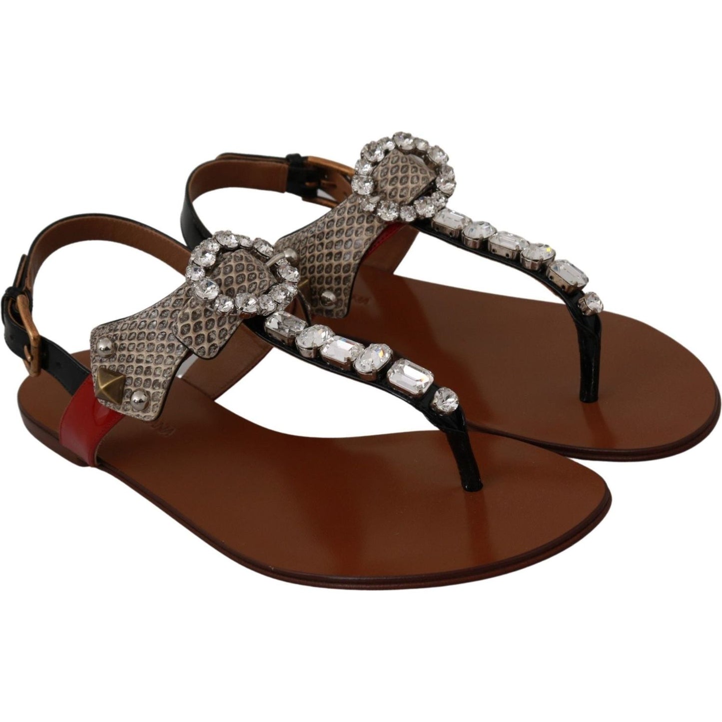 Dolce & Gabbana Elegant Strappy Sandals with Exotic Charm leather-ayers-crystal-sandals-flip-flops-shoes