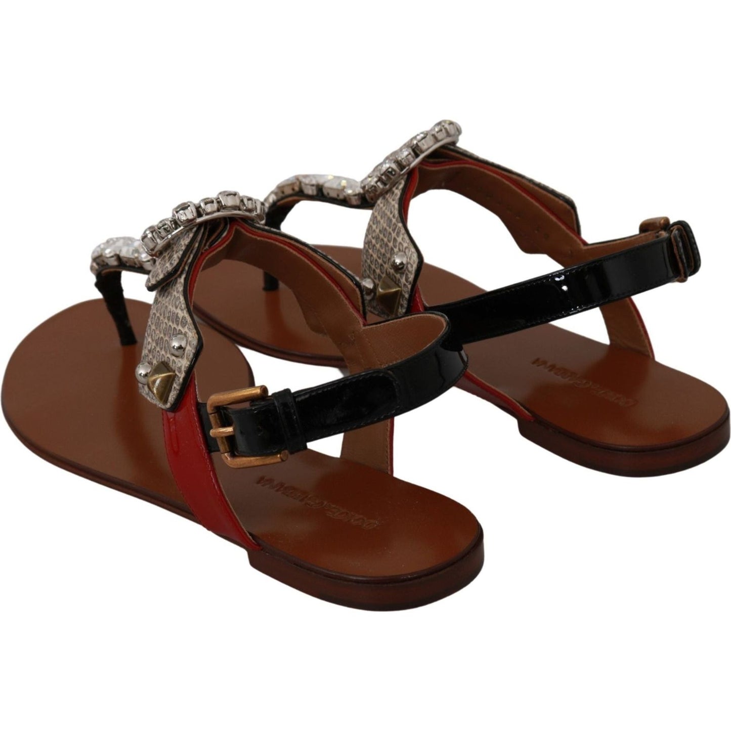 Dolce & Gabbana Elegant Strappy Sandals with Exotic Charm leather-ayers-crystal-sandals-flip-flops-shoes