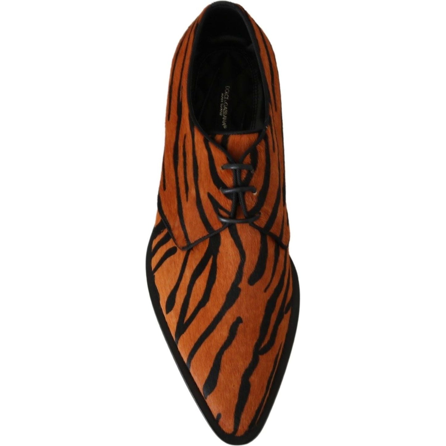 Dolce & Gabbana Tiger Pattern Dress Shoes with Pony Hair orange-pony-hair-formal-dress-broque-shoes-1