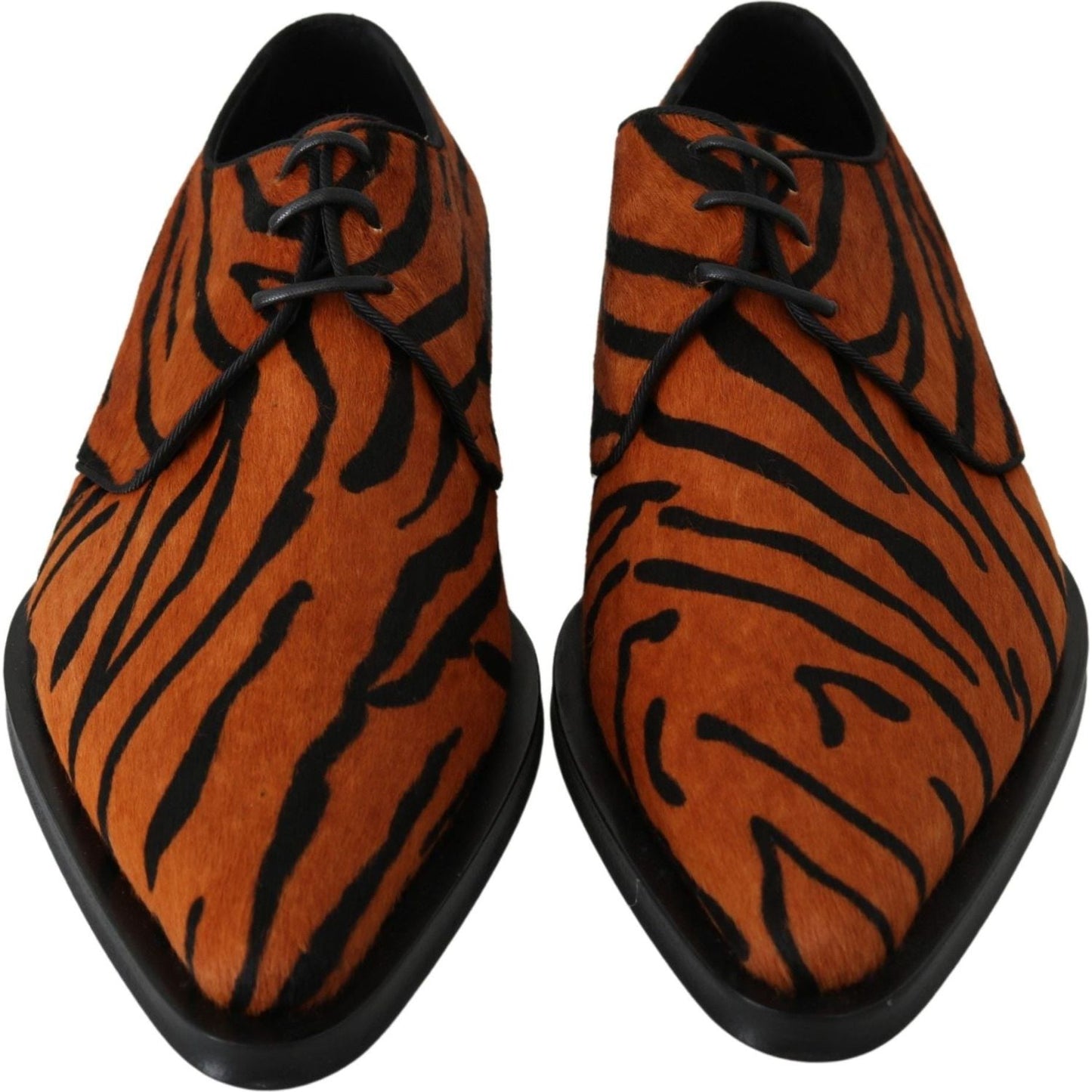 Dolce & Gabbana Tiger Pattern Dress Shoes with Pony Hair orange-pony-hair-formal-dress-broque-shoes-1