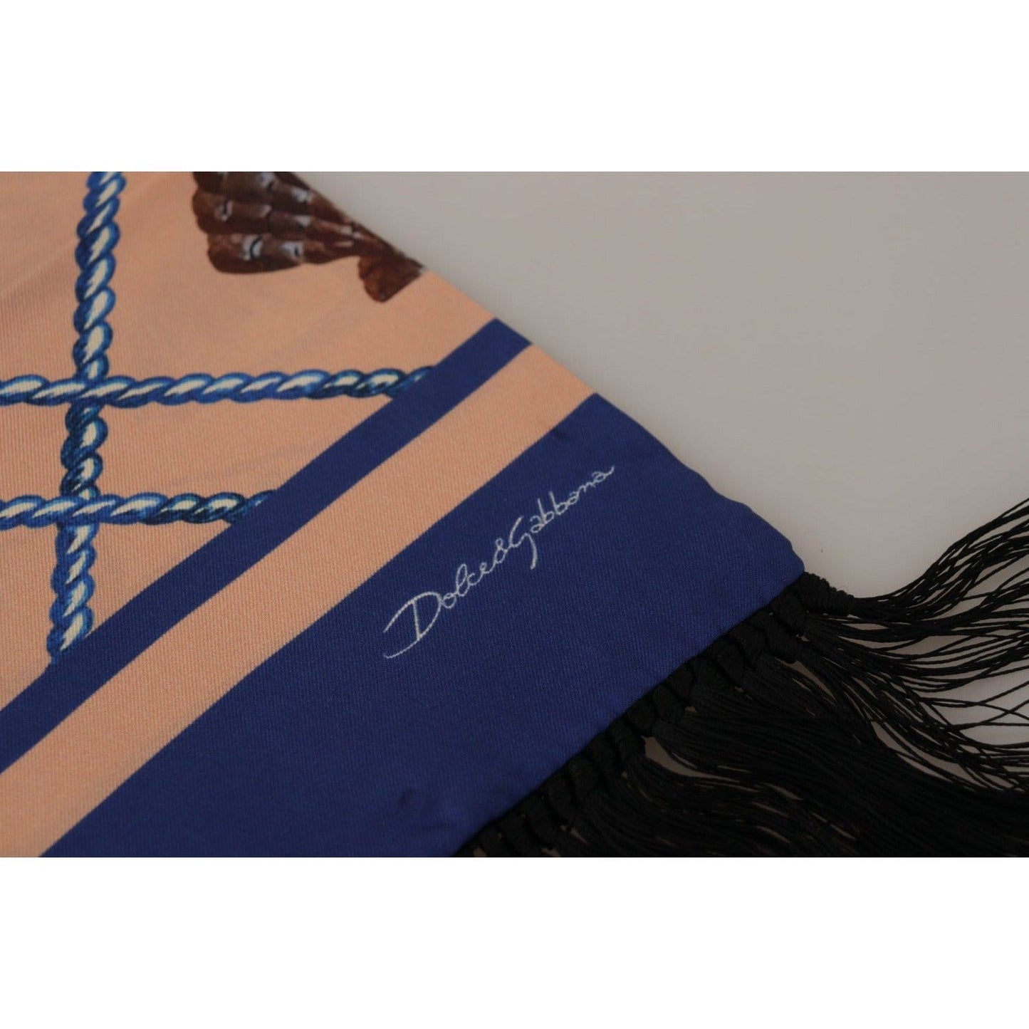 Dolce & Gabbana Elegant Silk Men's Scarf Wrap - Multicolor Luxury Accessory multicolor-seashell-patterned-dg-logo-shawl-fringe-silk-scarf