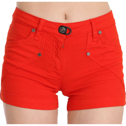 PLEIN SUD Chic Mid Waist Mini Shorts in Vibrant Orange orange-mid-waist-cotton-denim-mini IMG_1627.jpg