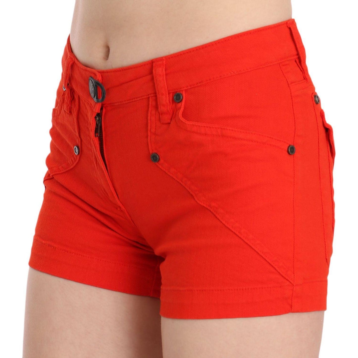 PLEIN SUD Chic Mid Waist Mini Shorts in Vibrant Orange orange-mid-waist-cotton-denim-mini