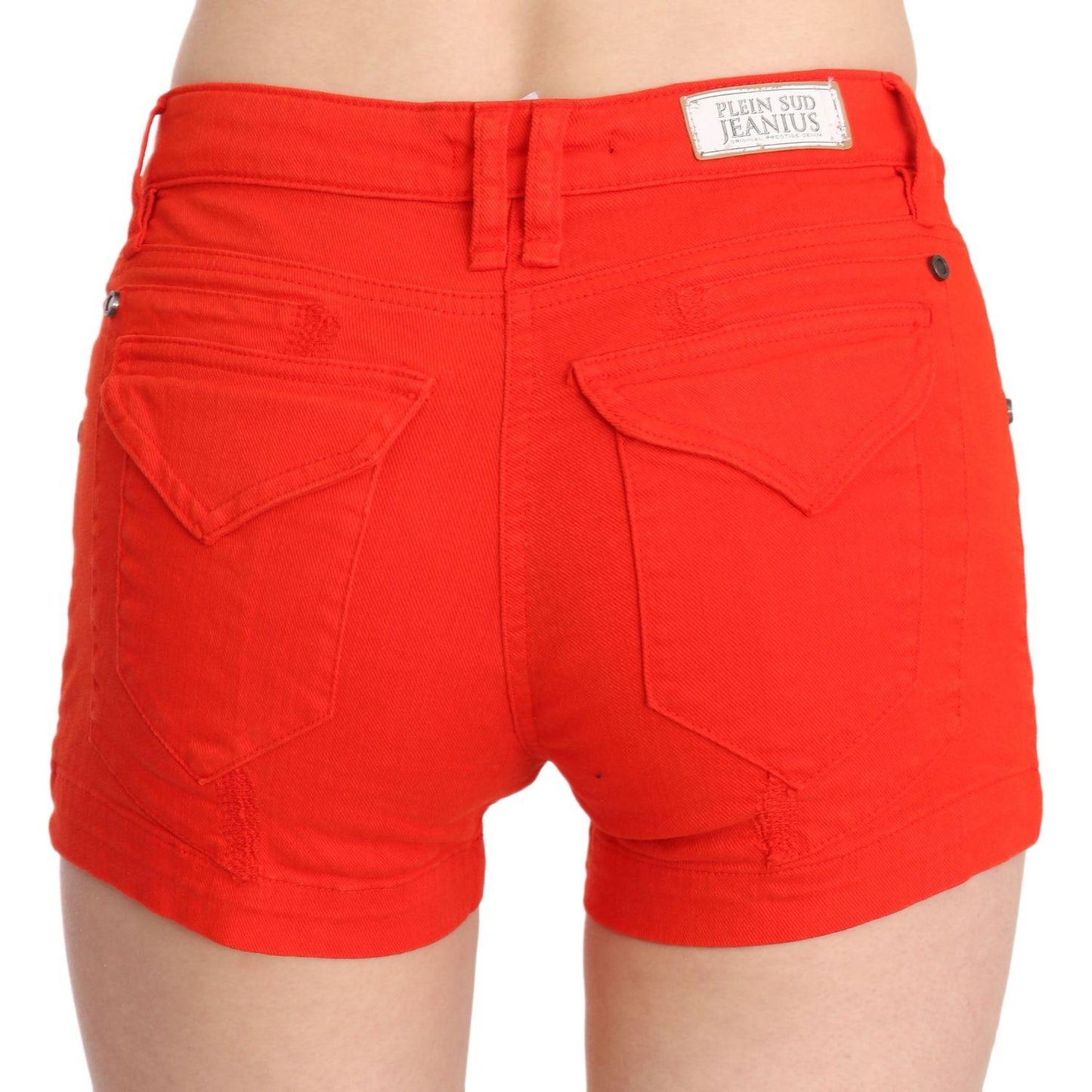 PLEIN SUD Chic Mid Waist Mini Shorts in Vibrant Orange orange-mid-waist-cotton-denim-mini