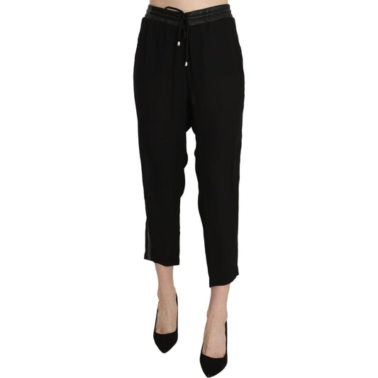 Guess Chic High Waist Cropped Pants in Elegant Black Jeans & Pants black-polyester-high-waist-cropped-trousers-pants