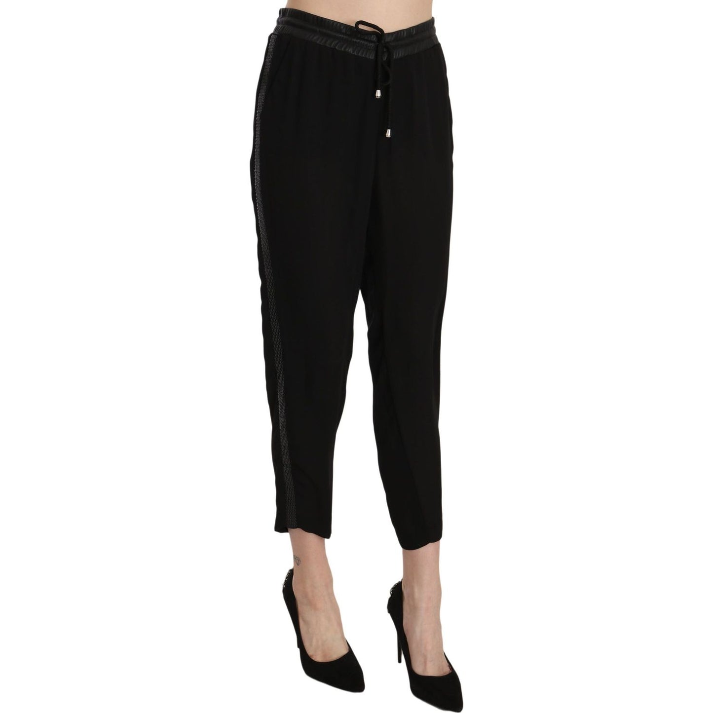 Guess Chic High Waist Cropped Pants in Elegant Black Jeans & Pants black-polyester-high-waist-cropped-trousers-pants