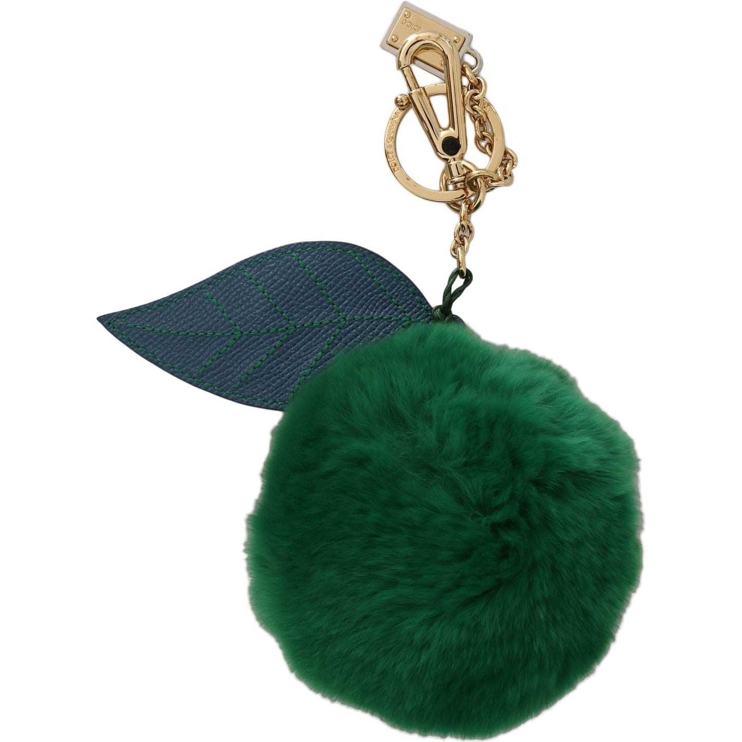 Dolce & Gabbana Elegant Tricolor Fur Ball Keychain Keychain green-leather-fur-gold-clasp-keyring-women-keychain IMG_1638-scaled-75650197-e73.jpg