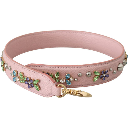 Dolce & Gabbana Stunning Pink Crystal Studded Leather Strap pink-leather-crystal-stud-accessory-shoulder-strap