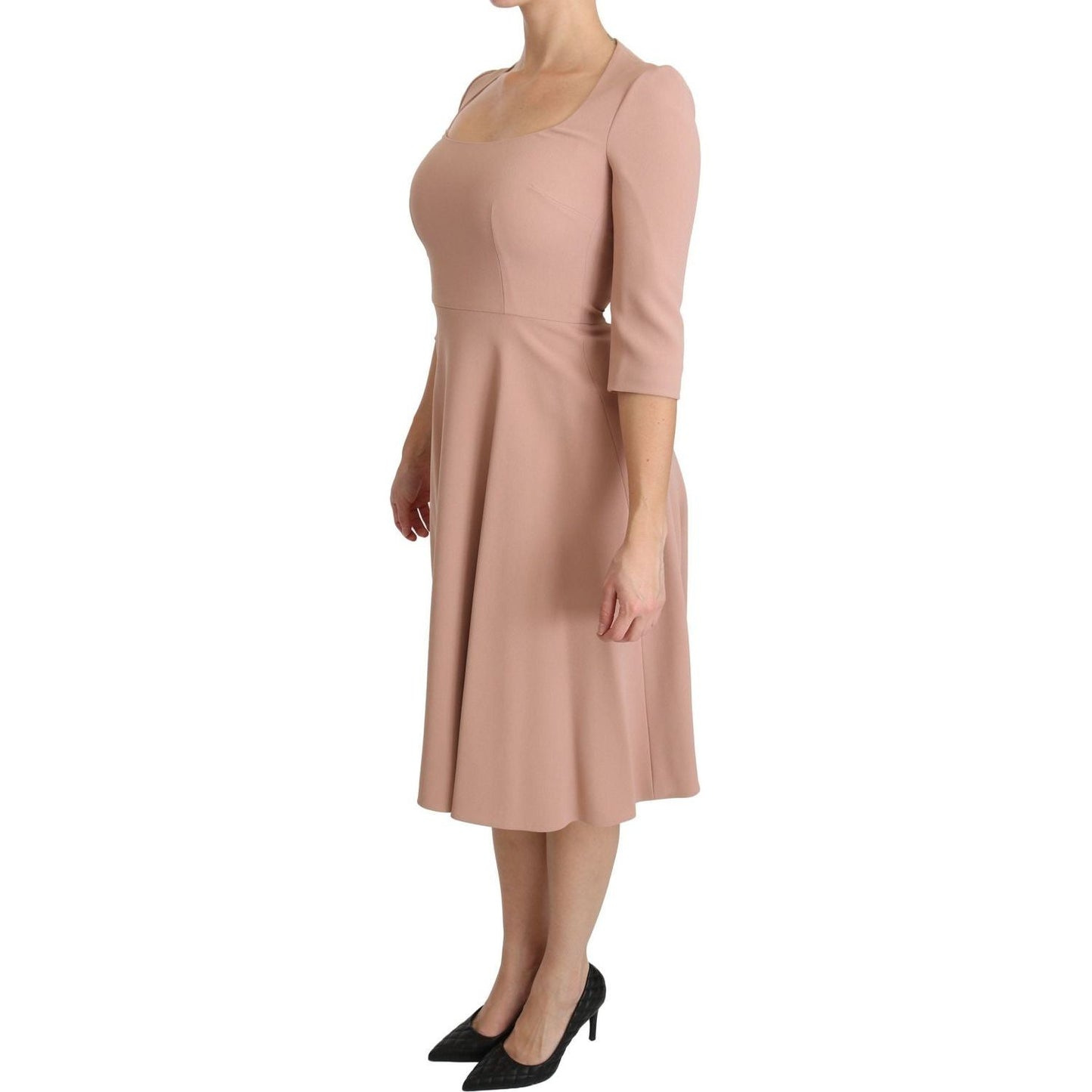 Dolce & Gabbana Elegant Light Pink A-Line Knee Length Dress pink-3-4-sleeves-a-line-viscose-dress