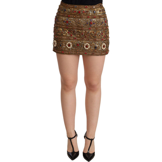 Dolce & Gabbana Gold Crystal Jacquard High Waist Skirt gold-crystal-jacquard-high-waist-skirt WOMAN SKIRTS