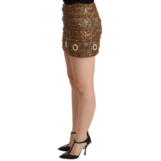 Dolce & Gabbana Gold Embellished High Waist Mini Skirt WOMAN SKIRTS gold-crystal-jacquard-high-waist-skirt
