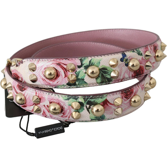 Dolce & Gabbana Chic Floral Pink Leather Shoulder Strap pink-floral-leather-stud-accessory-shoulder-strap-1
