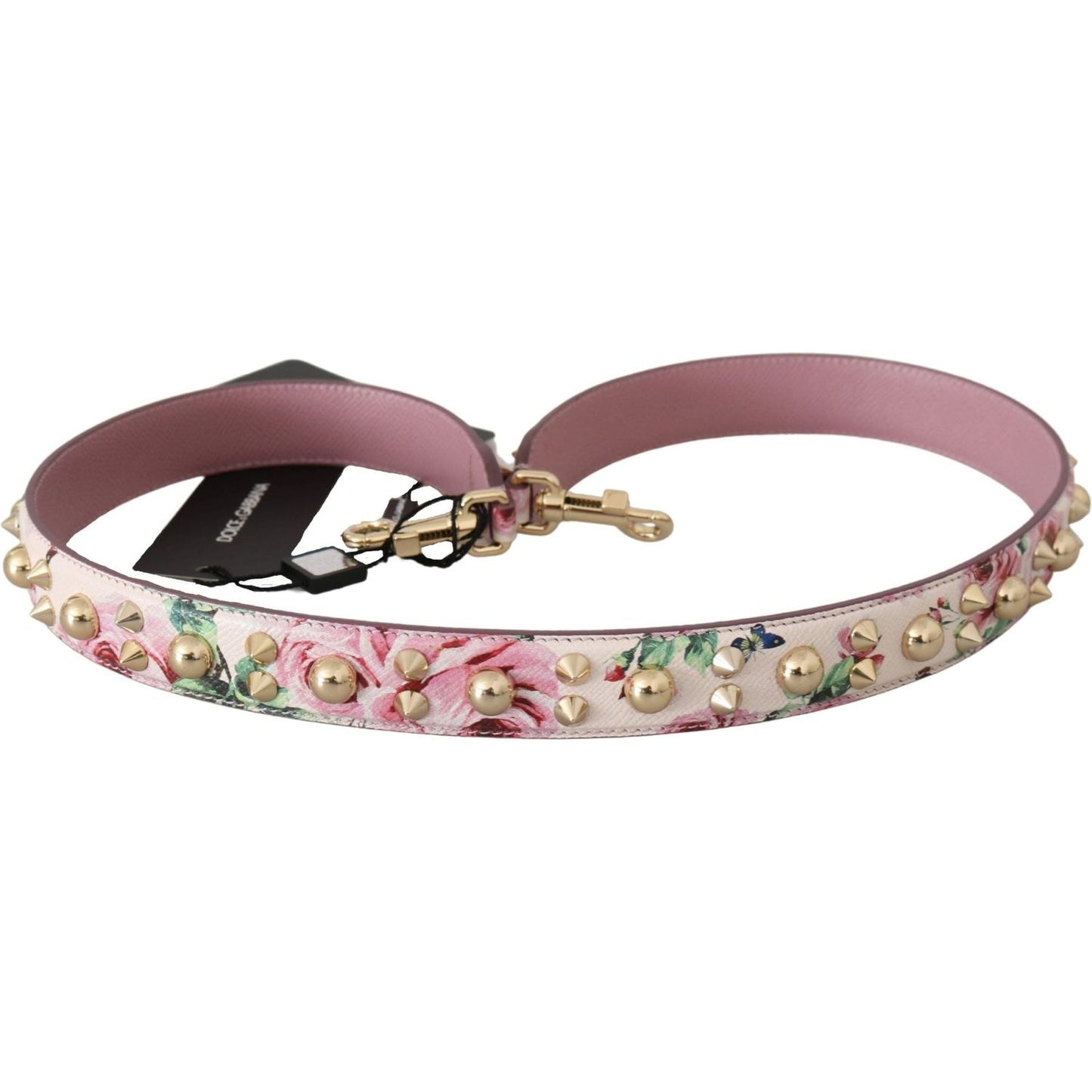 Dolce & Gabbana Chic Floral Pink Leather Shoulder Strap pink-floral-leather-stud-accessory-shoulder-strap-1